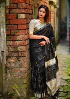 Attractive Raw Khadi Silk Saree In Black