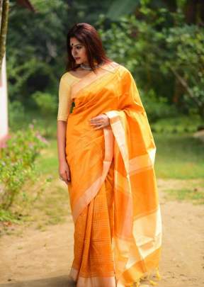 Attractive Raw Khadi Silk Saree In Turmeric