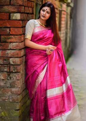 Attractive Raw Khadi Silk Saree In Royal Pink