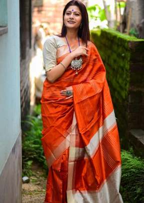 Attractive Raw Khadi Silk Saree In Orange designer sarees