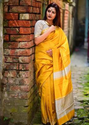 Attractive Raw Khadi Silk Saree In Yellow designer sarees