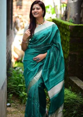 Attractive Raw Khadi Silk Saree In Rama