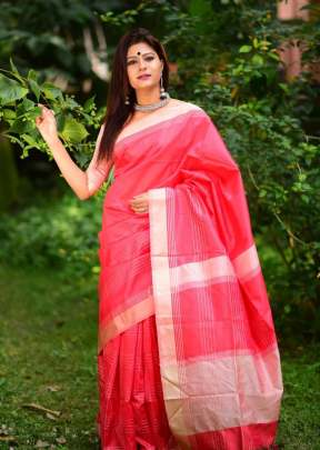 Attractive Raw Khadi Silk Saree In Gajaree