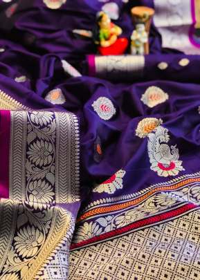 Attractive Soft Silk Saree In Different Minakari In Purple