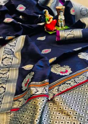 Attractive Soft Silk Saree In Different Minakari In Navy Blue