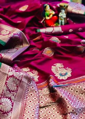 Attractive Soft Silk Saree In Different Minakari In Wine