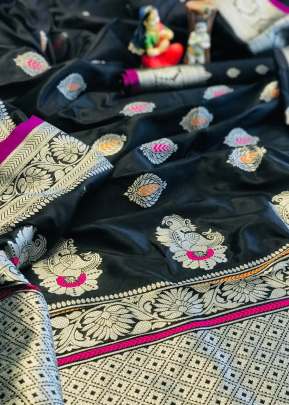 Attractive Soft Silk Saree In Different Minakari In Black