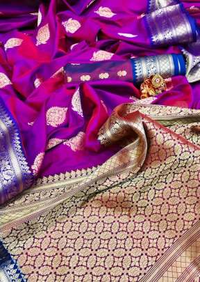 Attractive Soft Silk Saree With Weaving Work in Rani SILK SAREE