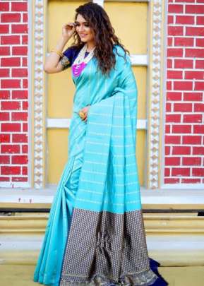 Avira Presenting Elegant Feroze blue line Organic pure lichi silk Banarasi Sarees designer sarees