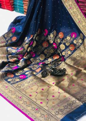 Awesome Fancy Soft Silk Saree In Navy Blue designer sarees