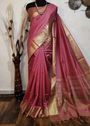 Beautiful Aasam silk weaving saree with zari woven temple border In Pink SILK SAREE