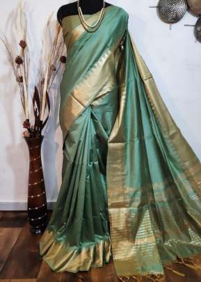 Beautiful Aasam silk weaving saree with zari woven temple border In Light Green