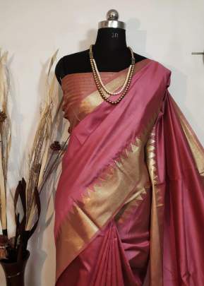 Beautiful Aasam silk weaving saree with zari woven temple border In Pink SILK SAREE