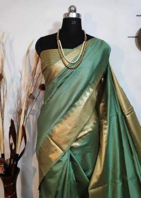 Beautiful Aasam silk weaving saree with zari woven temple border In Light Green SILK SAREE