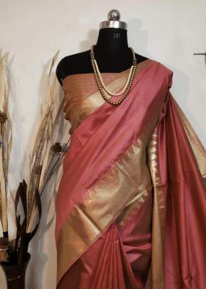 Beautiful Aasam silk weaving saree with zari woven temple border In Peach SILK SAREE