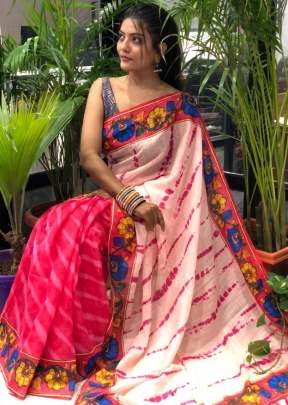 Beautiful And Soft Linen Saree In Off White And Peach Color Printed Sarees