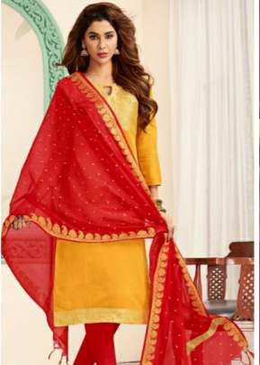 Beautiful Banarasi Silk Dress Material In Yellow