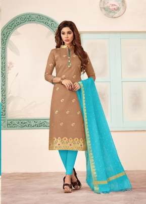 Beautiful Banarasi Silk Dress Material In  Light Coffee  Dress Material