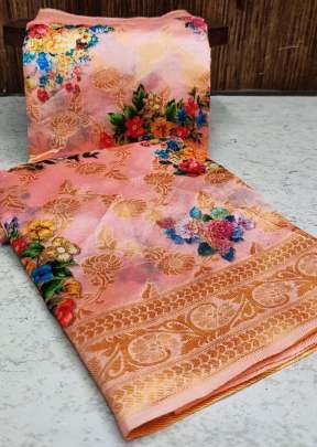 Beautiful Banasari Handloom Weaving Silk Saree In Peach