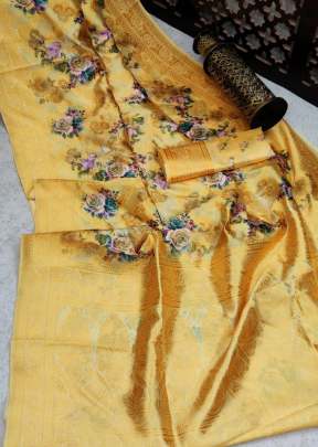 Beautiful Banasari Handloom Weaving Silk Saree In Yellow partywear sarees