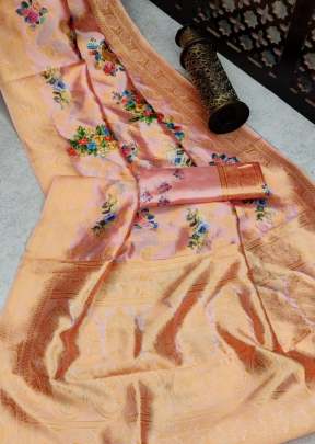 Beautiful Banasari Handloom Weaving Silk Saree In Peach partywear sarees