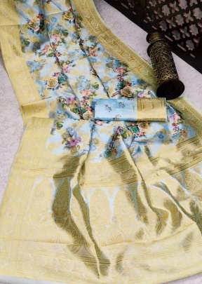 Beautiful Banasari Handloom Weaving Silk Saree In Light Blue partywear sarees