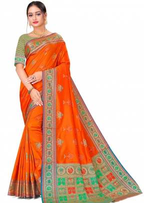 Beautiful Cotton Silk Saree In Saffron Orange COTTON SILK SAREE