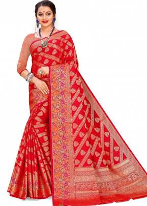 Beautiful Cotton Silk Saree In Royal Red