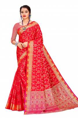 Beautiful Cotton Silk Saree In Red COTTON SILK SAREE