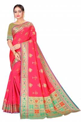 Beautiful Cotton Silk Saree In Rose Peach