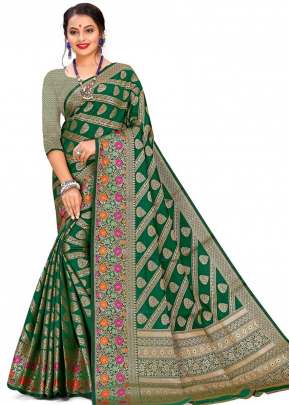 Beautiful Cotton Silk Saree In Bottle Green