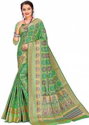 Beautiful Cotton Silk Saree In Parrot Green