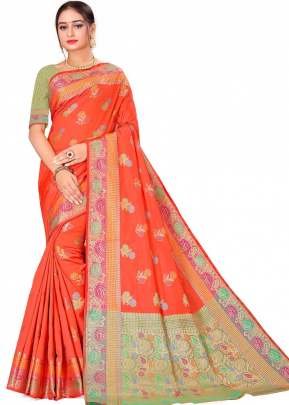 Beautiful Cotton Silk Saree In gajari