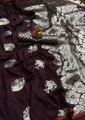 Beautiful Designer Lichi Silk Saree In Brown