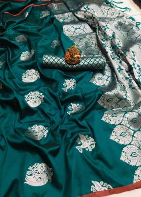 Beautiful Designer Lichi Silk Saree In Ocean Blue designer sarees