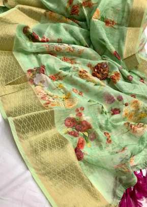 Beautiful Fancy silk and Linen Saree in Light Green partywear sarees