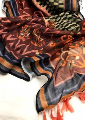 Beautiful Fancy silk and Linen Saree in Brown partywear sarees