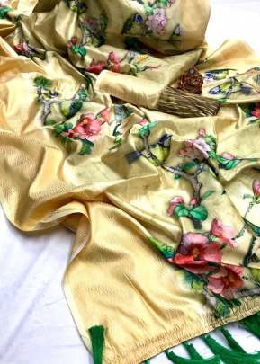 Beautiful Fancy silk and Linen Saree in Light Yellow