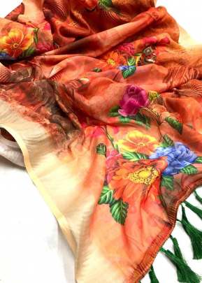 Beautiful Fancy silk and Linen Saree in Orange partywear sarees