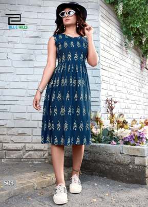 Beautiful Ikkat Printed Navy Blue Color Reyon Kurti IRRA-3