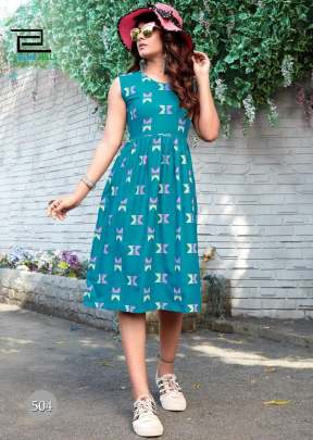 Beautiful Ikkat Printed Sky Blue Color Reyon Kurti IRRA-2