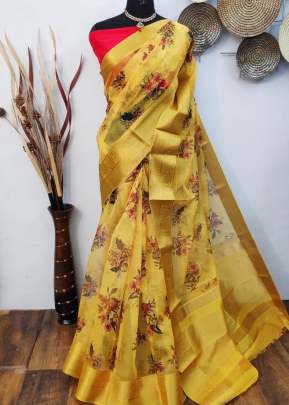 Beautiful Organza Elegant Zari Wooven Contrast Colour Pallu In Yellow organza saree