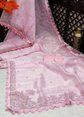 Beautiful Organza Silk Saree With Kashmiri Thread Work In Light Pink organza saree