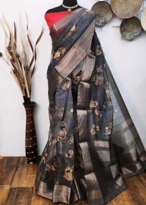 Beautiful Organza With Elegant Zari Wooven Contrast Colour Pallu In Grey