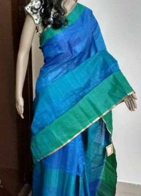 Beautiful Raw silk sare with contrast pallu In Blue Sarees