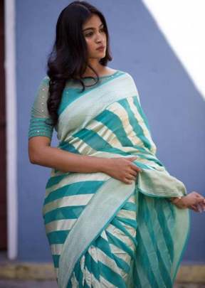  Beautiful Sky Blue Firozi Silk lichi Jacquard Saree With Unstitched Running Blouse  designer sarees