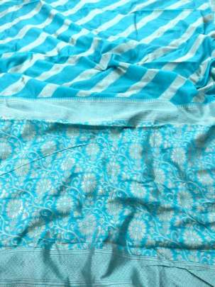  Beautiful Sky Blue Firozi Silk lichi Jacquard Saree With Unstitched Running Blouse  designer sarees