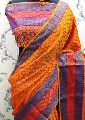 Beautiful Soft  Kora Maslin Silk  Saree In Turmeric