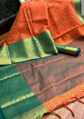 Beautiful Tanchoi Handloom Weaving Silk Saree In Orange