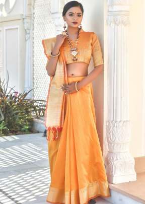 Beautiful Tassar silk Weaving Saree with Beautiful Zari Border In Turmeric SILK SAREE